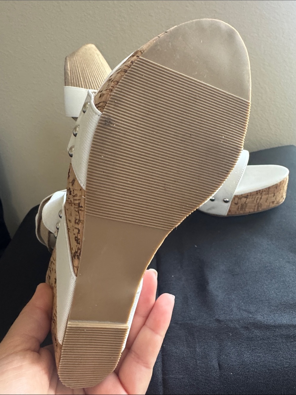Women’s White Cork Wedge Sandals with Ankle Straps - Picture 3 of 6